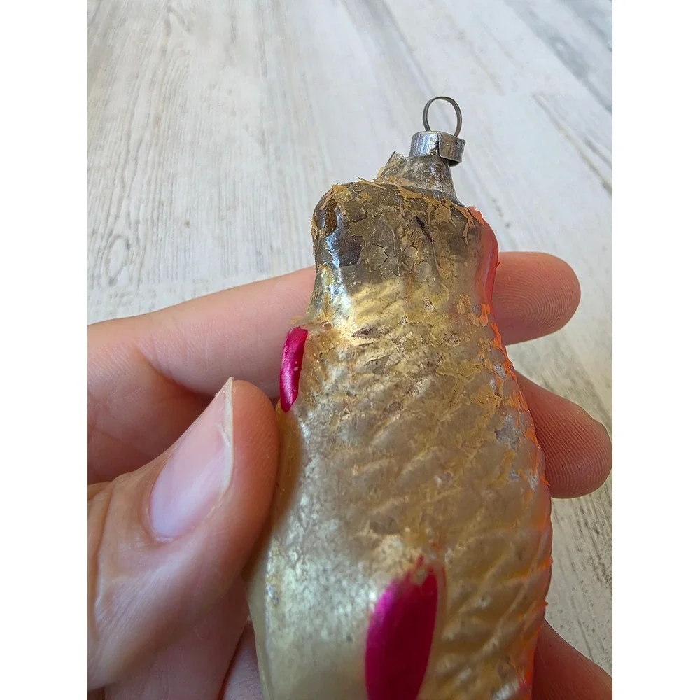 Antique AS IS fish Mercury pink glass ornament Xmas tree Fisher nautical